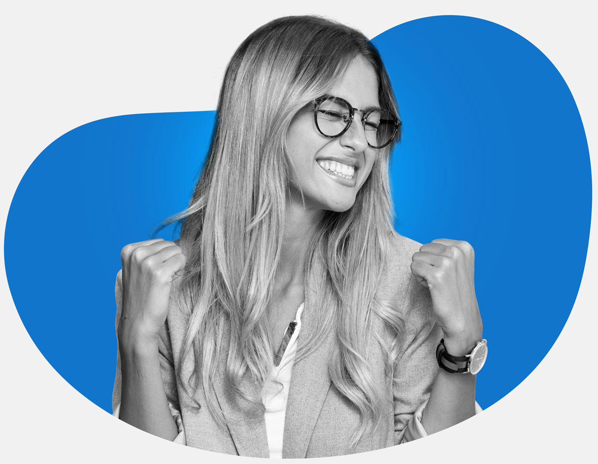 Thrilled lady smiling with glasses.